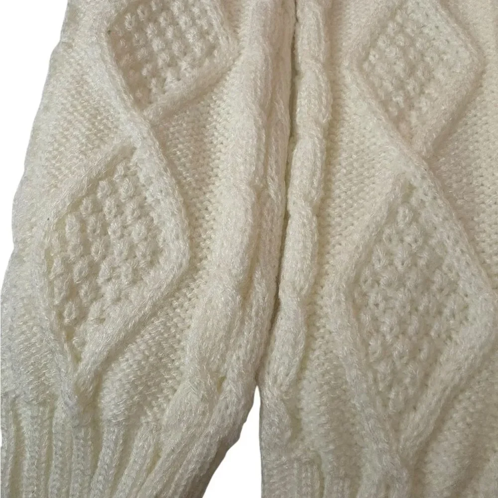 Elegant Cream Cable‎ Knit Fingerless Gloves
